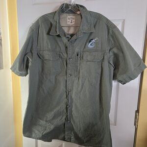 Red Head Bass Pro Button Down Fishing Outdoor Utility Shirt Army Grn XL